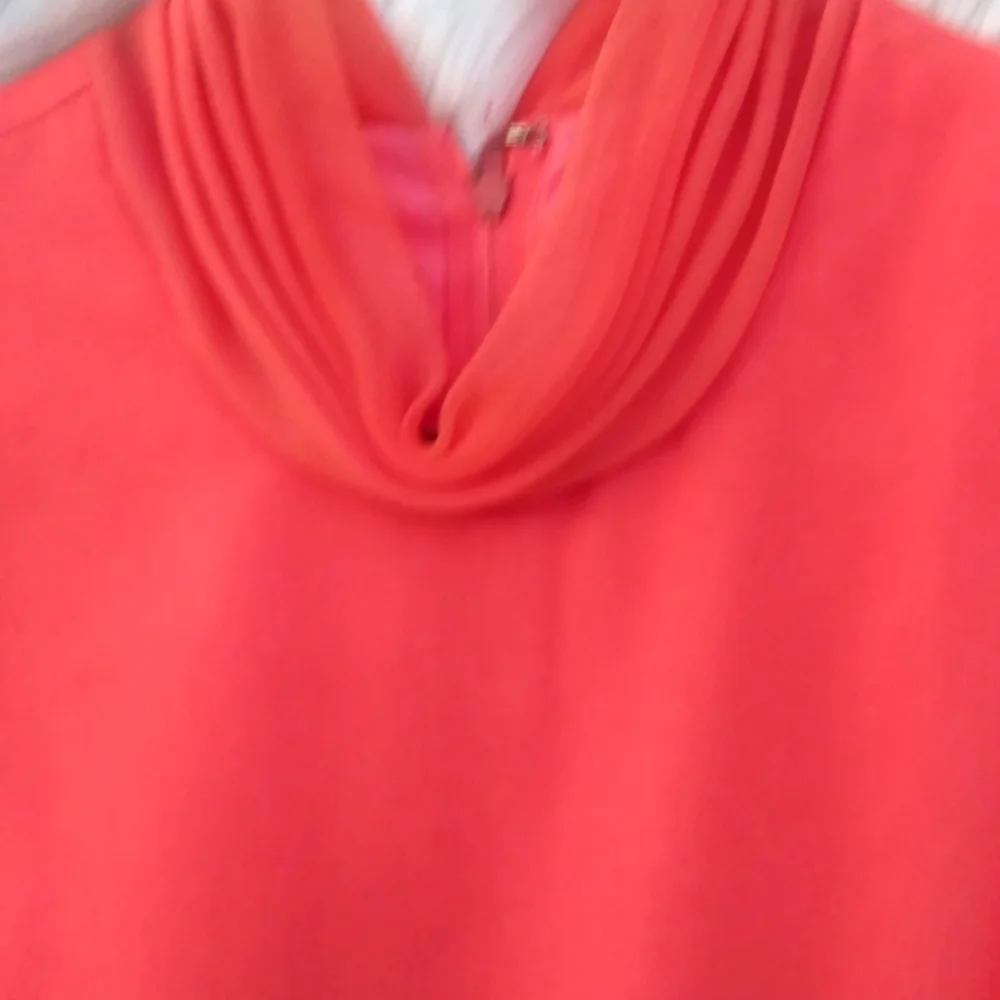 Vintage Jack Bryan Dress Chiffon Coral 60s Pleated Lettuce Ruffle Skirt Small - Picture 8 of 9